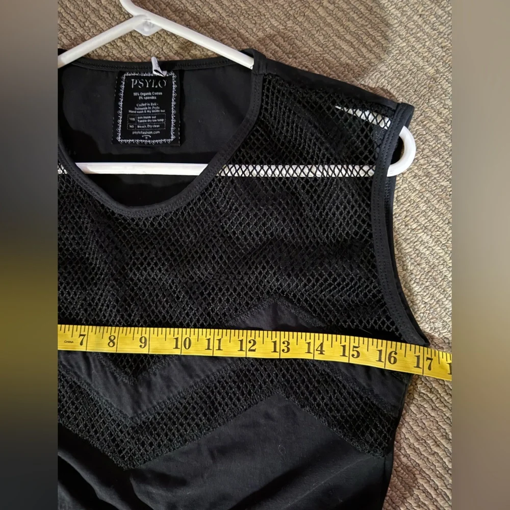 PSYLO super crop top Black Mesh Sleeveless 100% organic cotton SZ 4 MSRP $54 - Picture 10 of 10